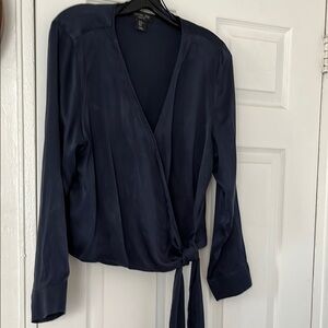 Elegant Navy Wrap Blouse